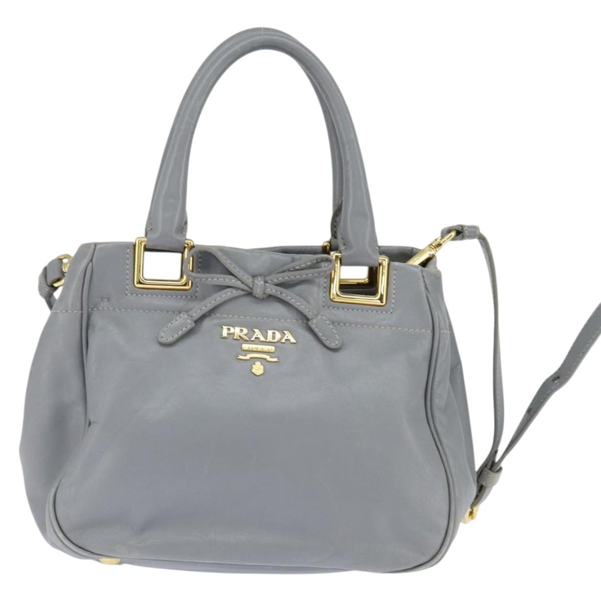 PRADA Hand Bag Leather 2way Gray Gold Auth fm4917