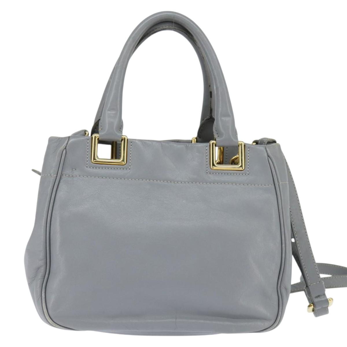 PRADA Hand Bag Leather 2way Gray Gold Auth fm4917