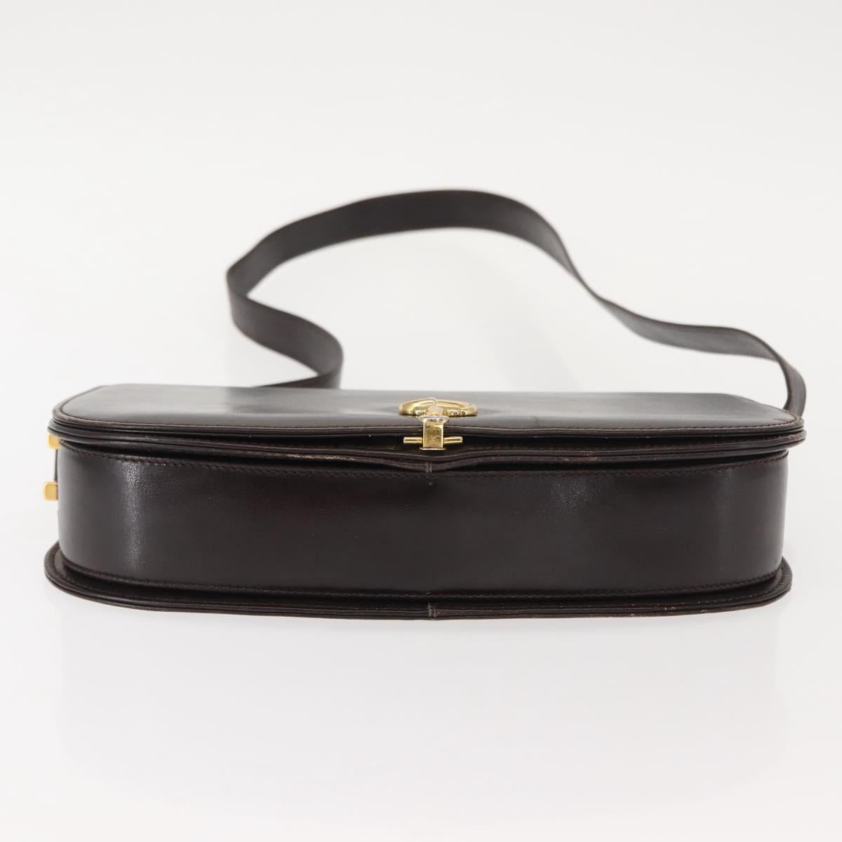 GUCCI Shoulder Bag Leather Brown gold Auth fm4925