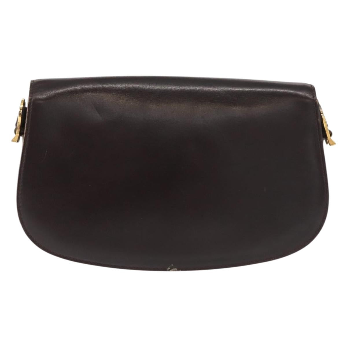 GUCCI Shoulder Bag Leather Brown gold Auth fm4925