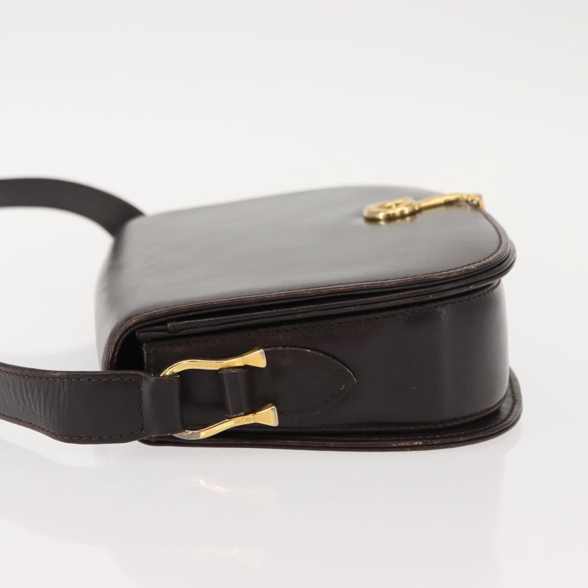 GUCCI Shoulder Bag Leather Brown gold Auth fm4925