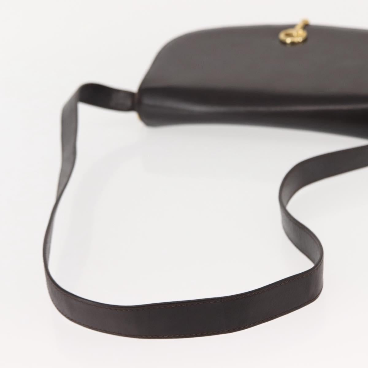 GUCCI Shoulder Bag Leather Brown gold Auth fm4925