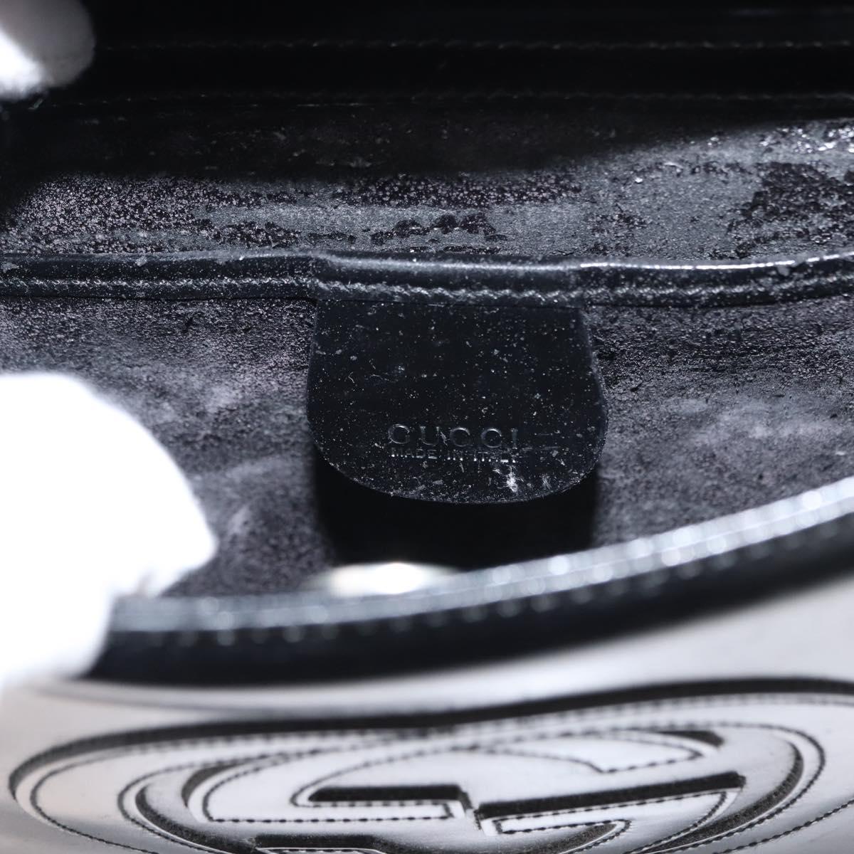 GUCCI Shoulder Bag Enamel Black Silver Auth fm4926