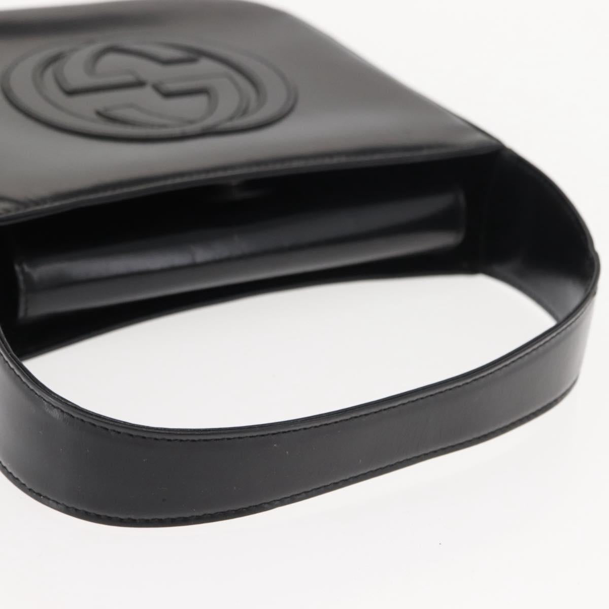 GUCCI Shoulder Bag Enamel Black Silver Auth fm4926