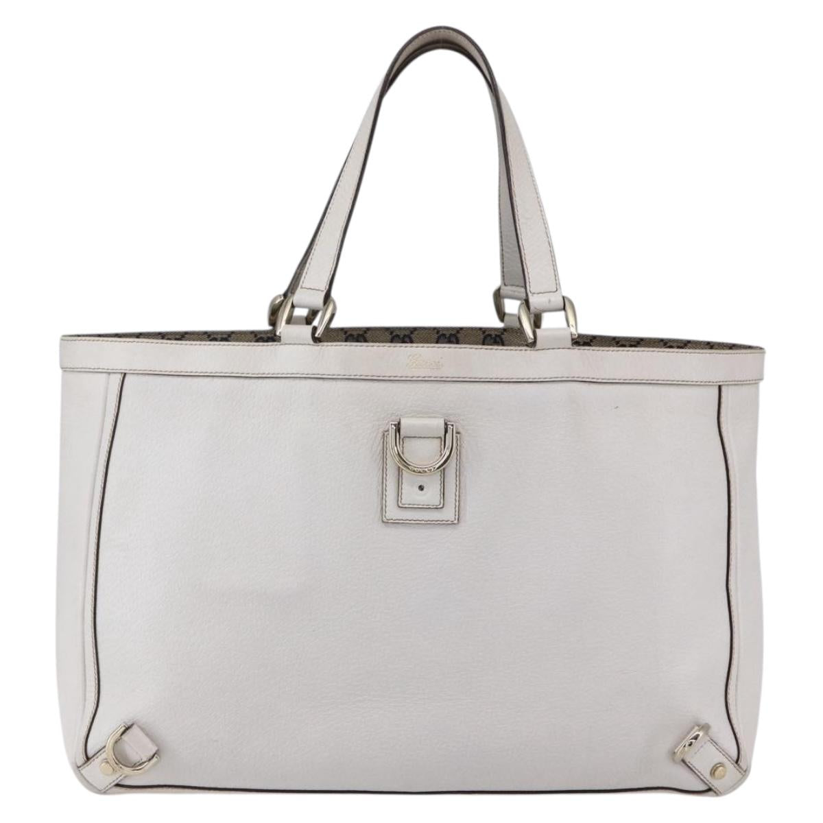 GUCCI Abbey Tote Bag Leather White Gold 141472 Auth fm4928