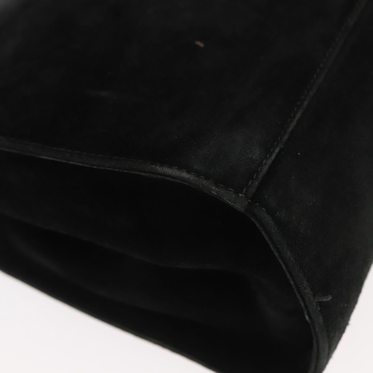 Salvatore Ferragamo Gancini Chain Shoulder Bag Suede Black Gold Auth fm4930