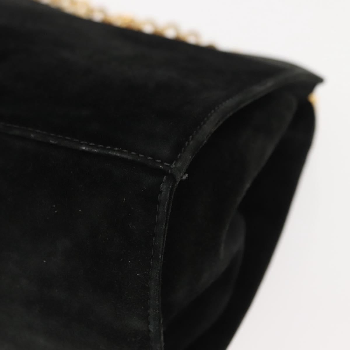 Salvatore Ferragamo Gancini Chain Shoulder Bag Suede Black Gold Auth fm4930