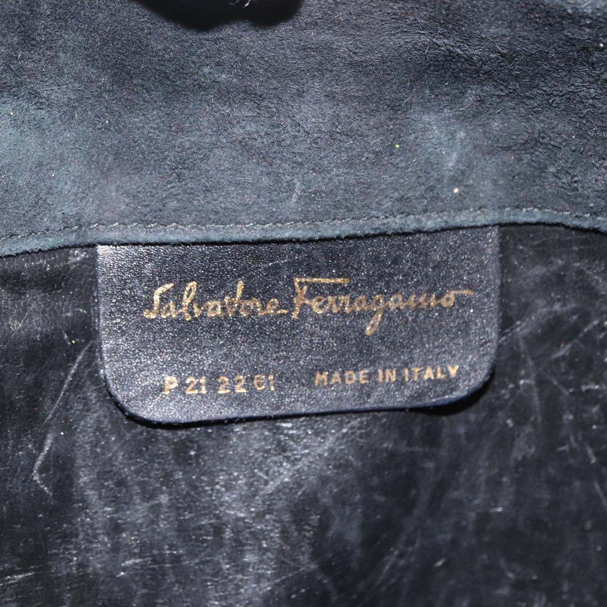 Salvatore Ferragamo Gancini Chain Shoulder Bag Suede Black Gold Auth fm4930