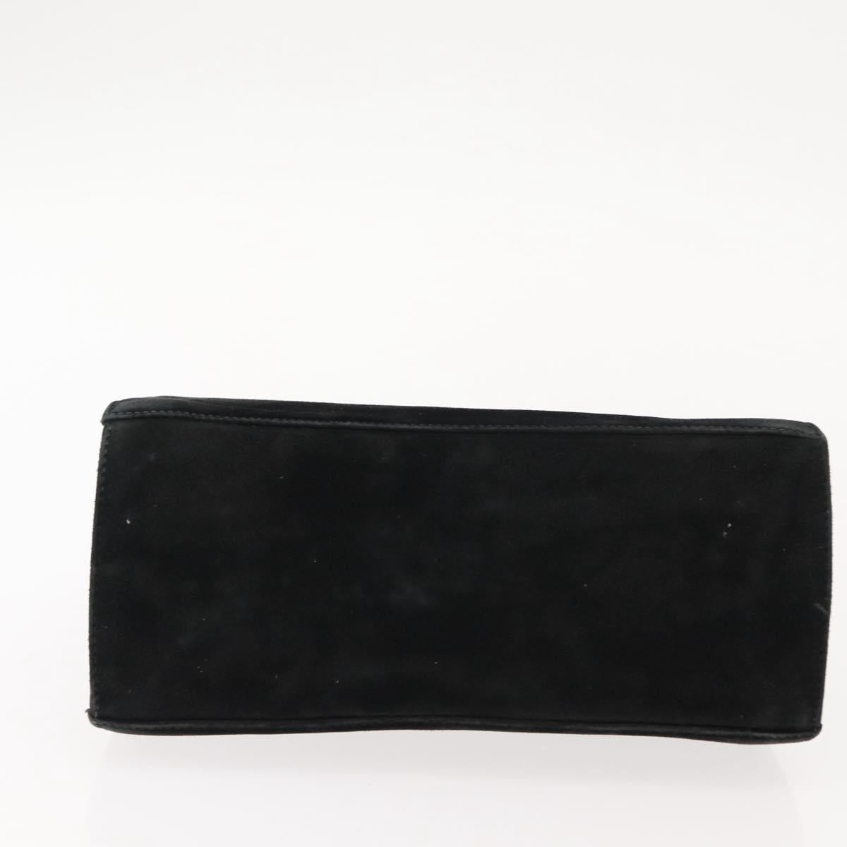 Salvatore Ferragamo Gancini Chain Shoulder Bag Suede Black Gold Auth fm4930