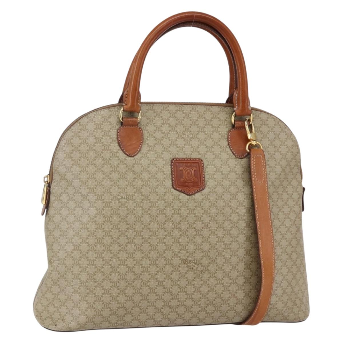CELINE Macadam Canvas Hand Bag PVC 2way Beige Gold Auth fm4931