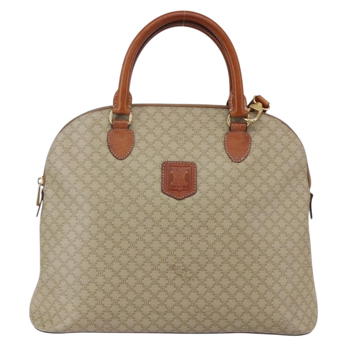 CELINE Macadam Canvas Hand Bag PVC 2way Beige Gold Auth fm4931