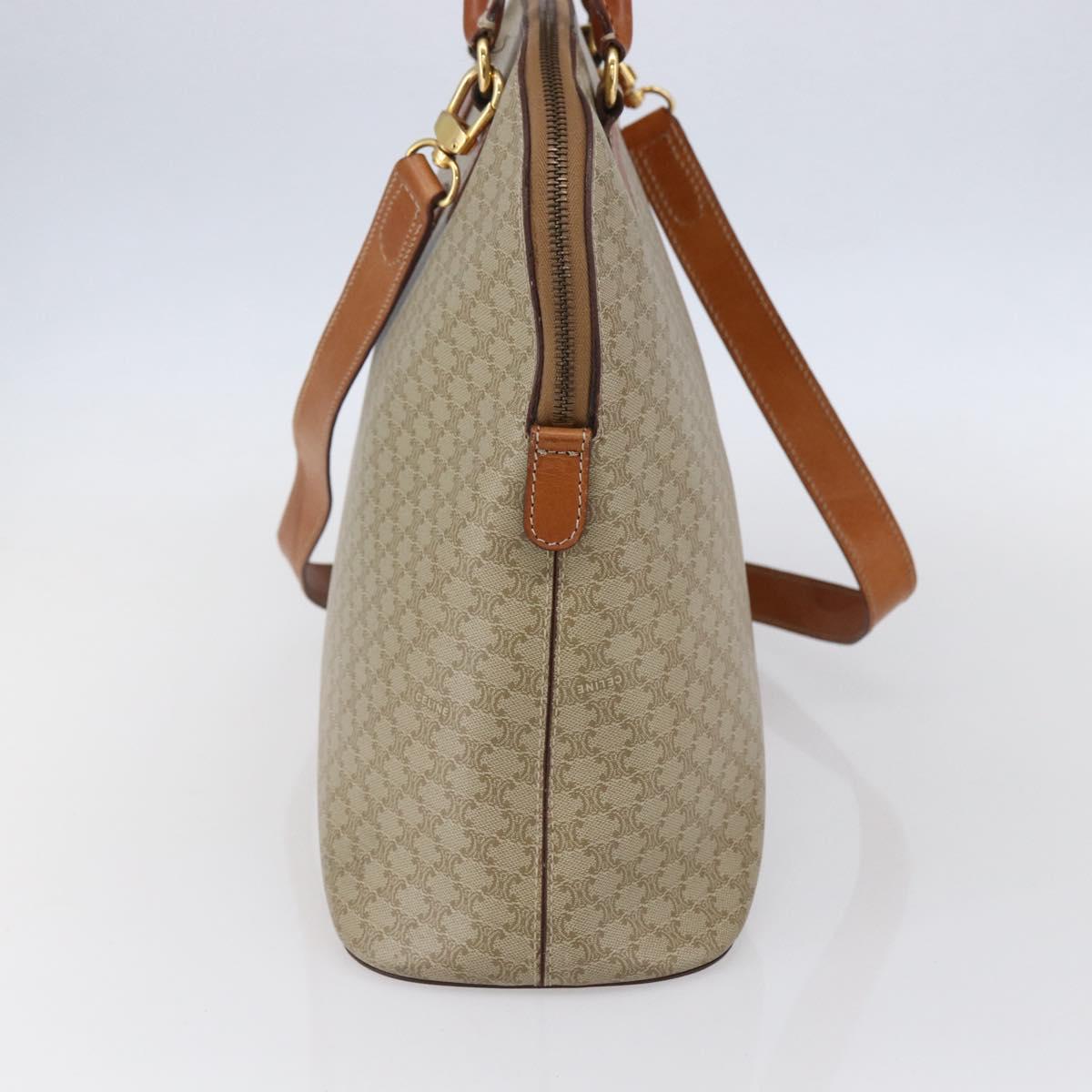 CELINE Macadam Canvas Hand Bag PVC 2way Beige Gold Auth fm4931