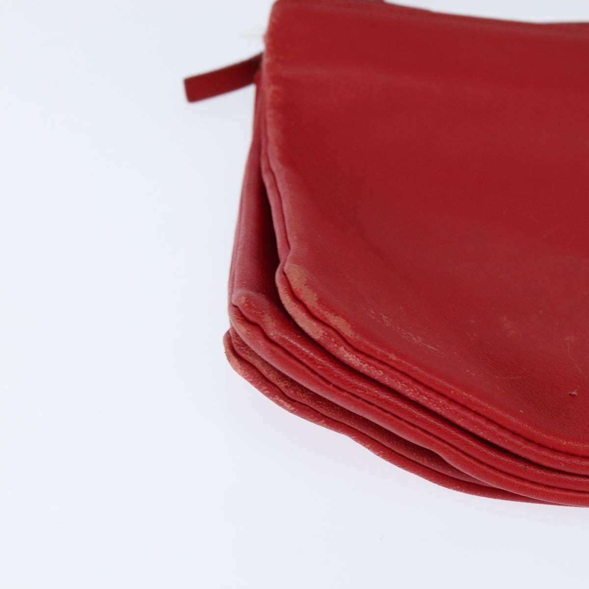 CELINE Trio Shoulder Bag Leather Red Gold Auth fm4933