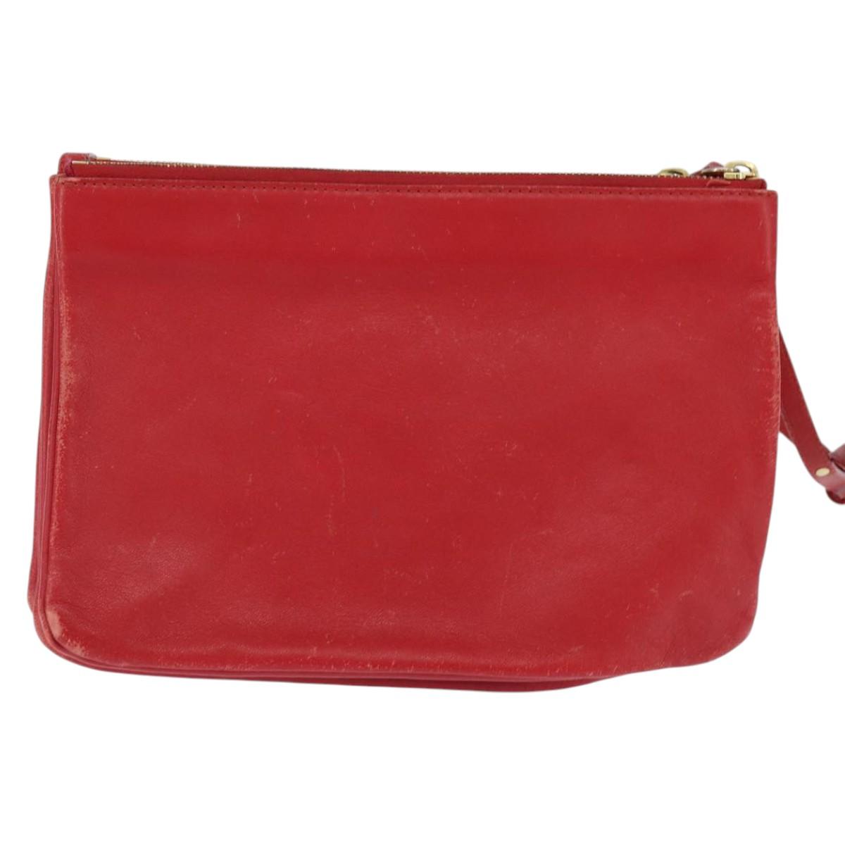 CELINE Trio Shoulder Bag Leather Red Gold Auth fm4933