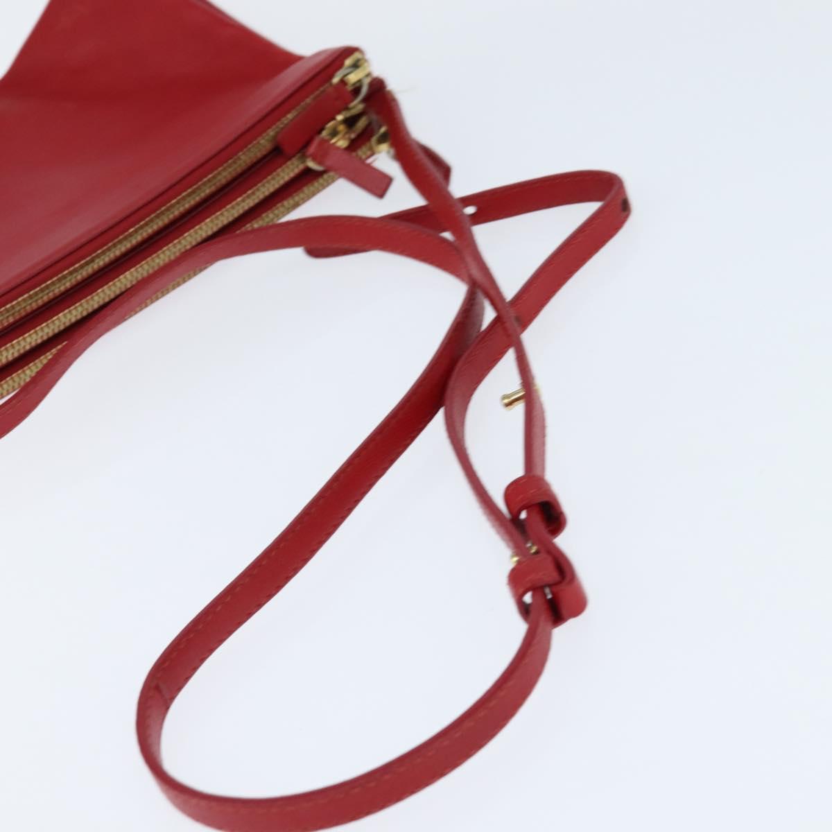CELINE Trio Shoulder Bag Leather Red Gold Auth fm4933