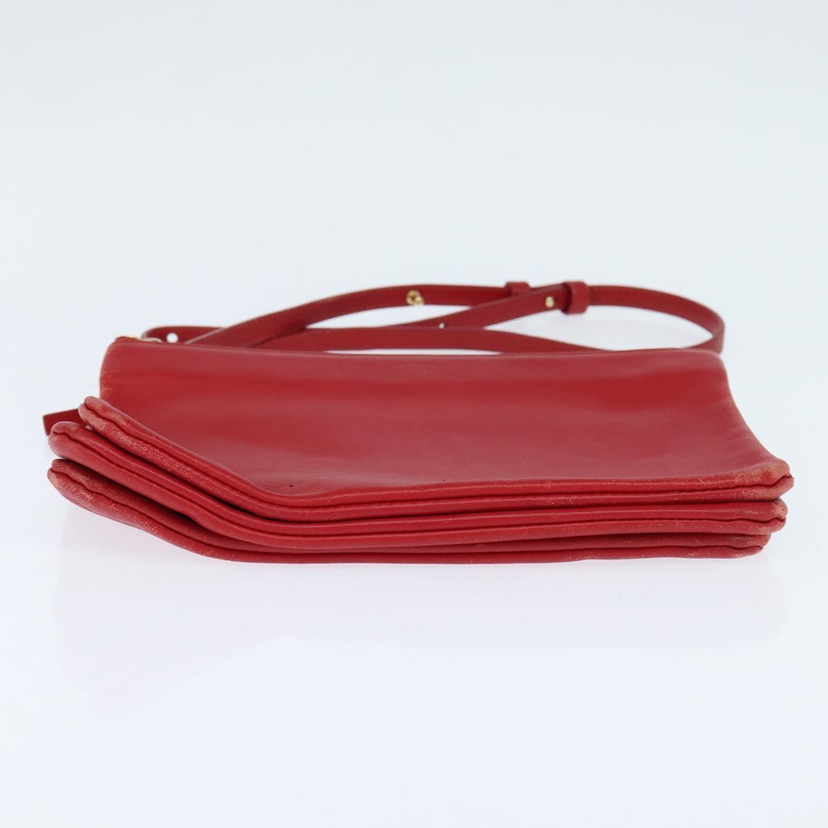 CELINE Trio Shoulder Bag Leather Red Gold Auth fm4933