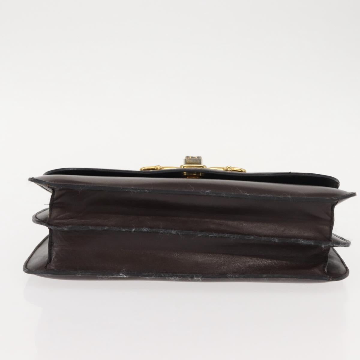 CELINE Hand Bag Leather Brown Gold Auth fm4934