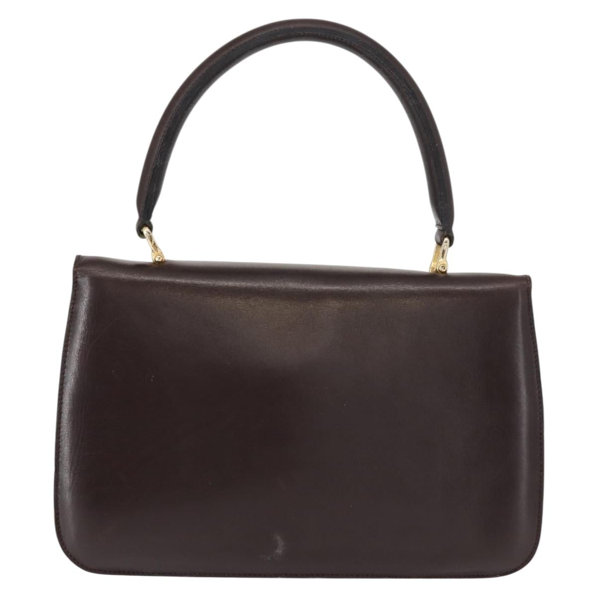 CELINE Hand Bag Leather Brown Gold Auth fm4934