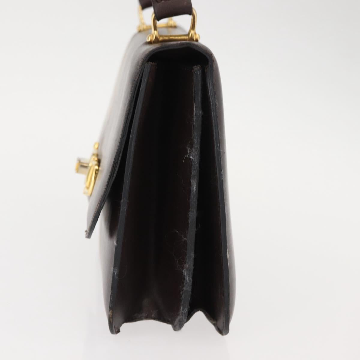 CELINE Hand Bag Leather Brown Gold Auth fm4934