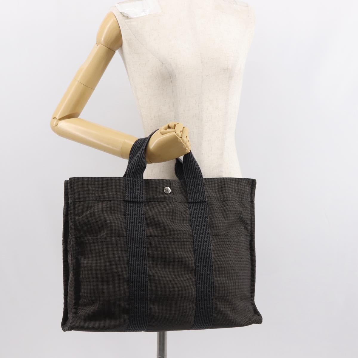 HERMES Her Line MM Hand Bag Canvas Gray Auth fm4937