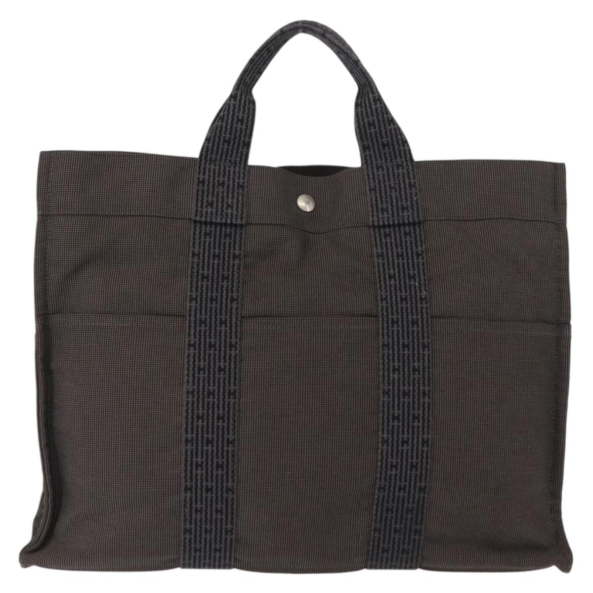 HERMES Her Line MM Hand Bag Canvas Gray Auth fm4937