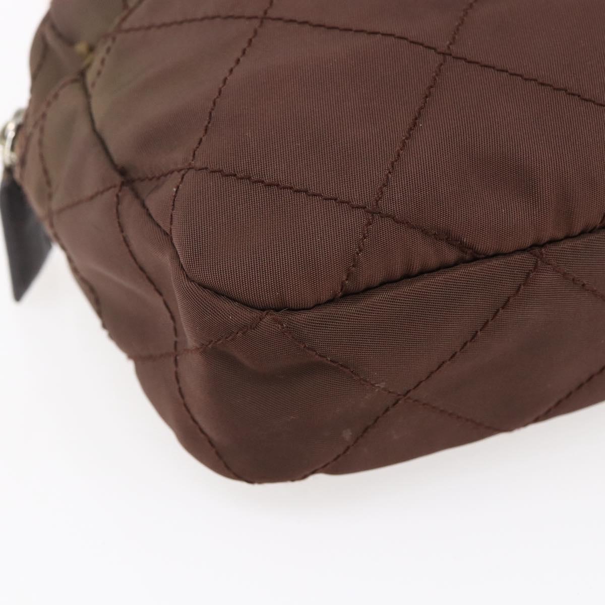 PRADA Chain Shoulder Bag Nylon Brown Gold Auth fm4942