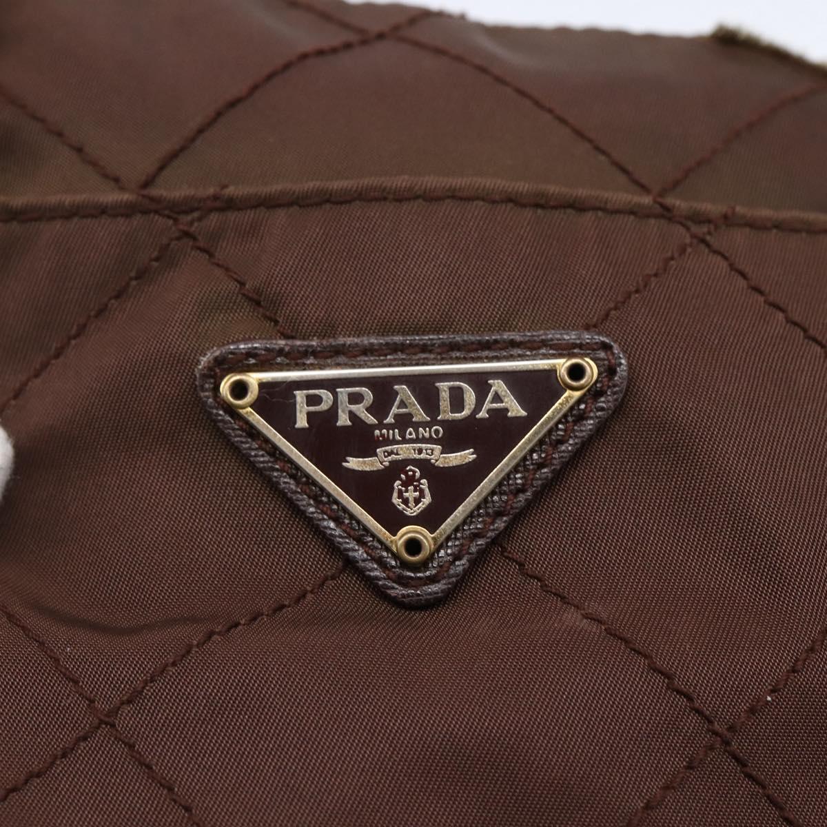 PRADA Chain Shoulder Bag Nylon Brown Gold Auth fm4942