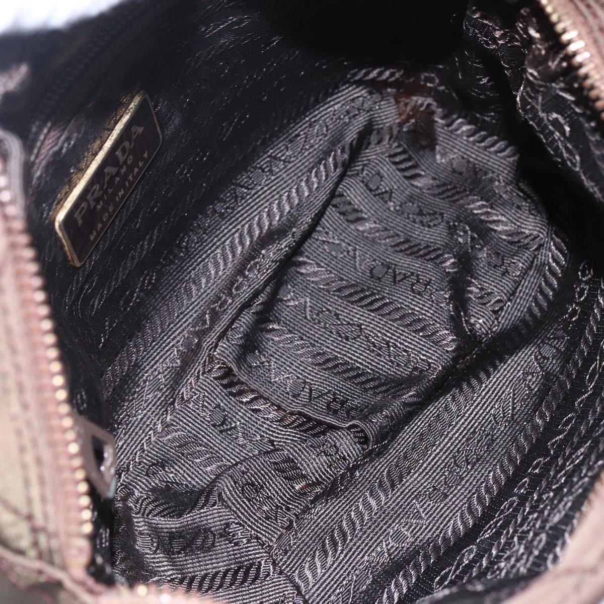 PRADA Chain Shoulder Bag Nylon Brown Gold Auth fm4942