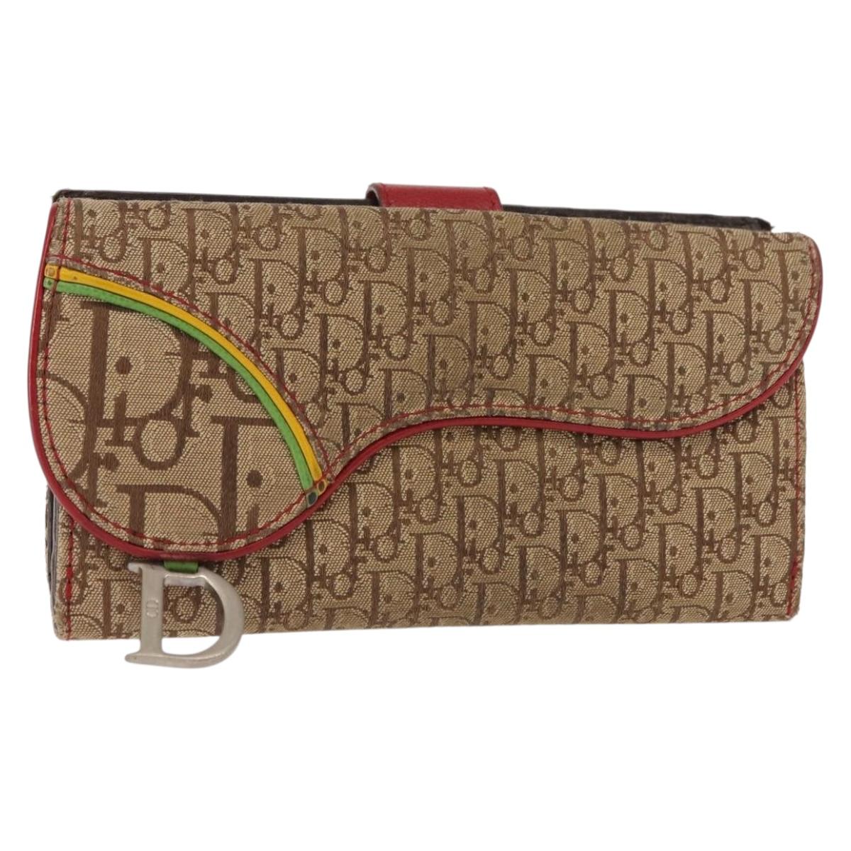 Christian Dior Trotter Canvas Saddle Long Wallet Rasta Color Auth fm4944