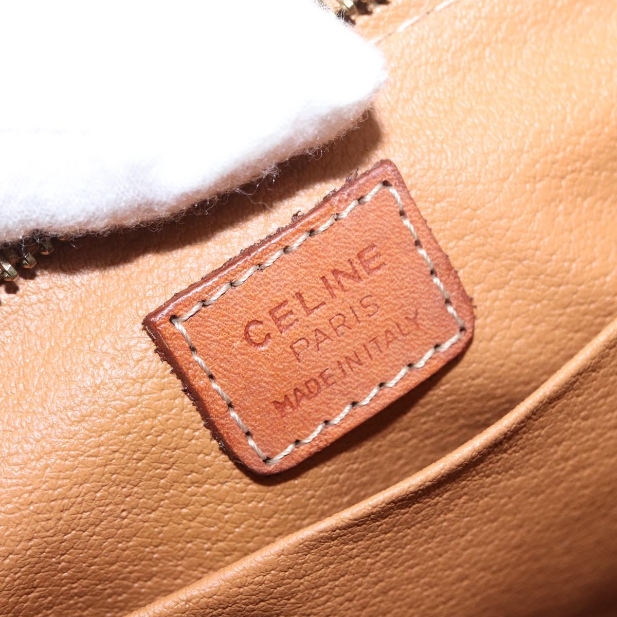 CELINE Macadam Canvas Pouch PVC Leather Brown Gold Auth fm4951