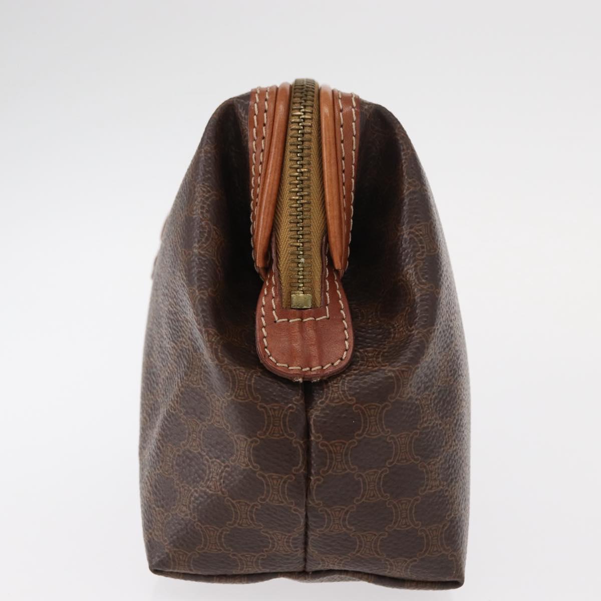 CELINE Macadam Canvas Pouch PVC Leather Brown Gold Auth fm4951