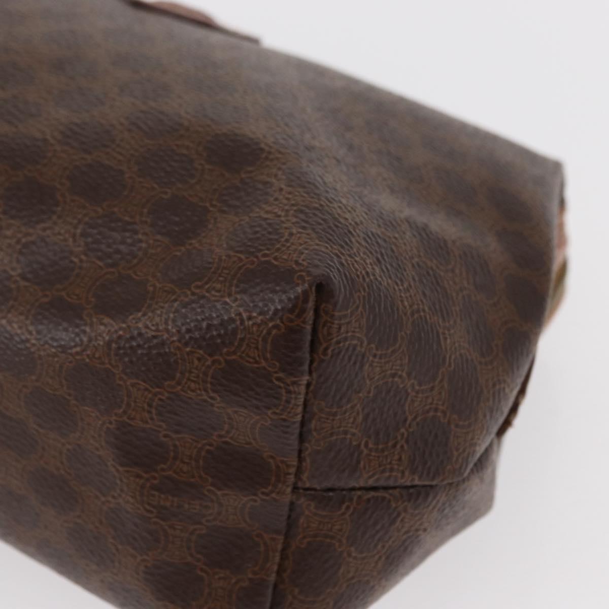 CELINE Macadam Canvas Pouch PVC Leather Brown Gold Auth fm4951