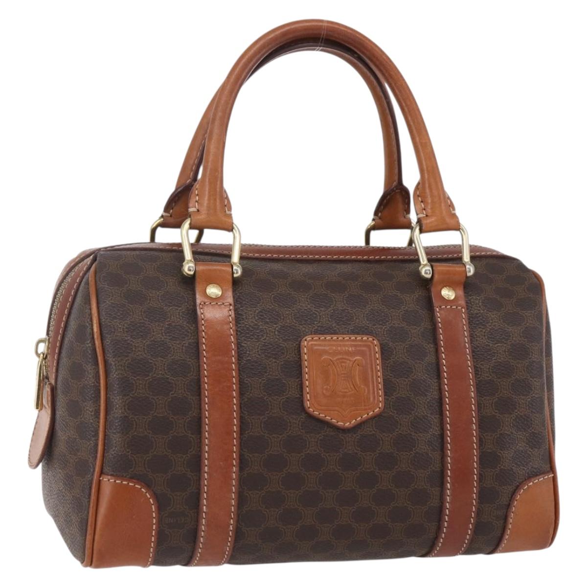 CELINE Macadam Canvas Boston Bag PVC Brown Gold Auth fm4952