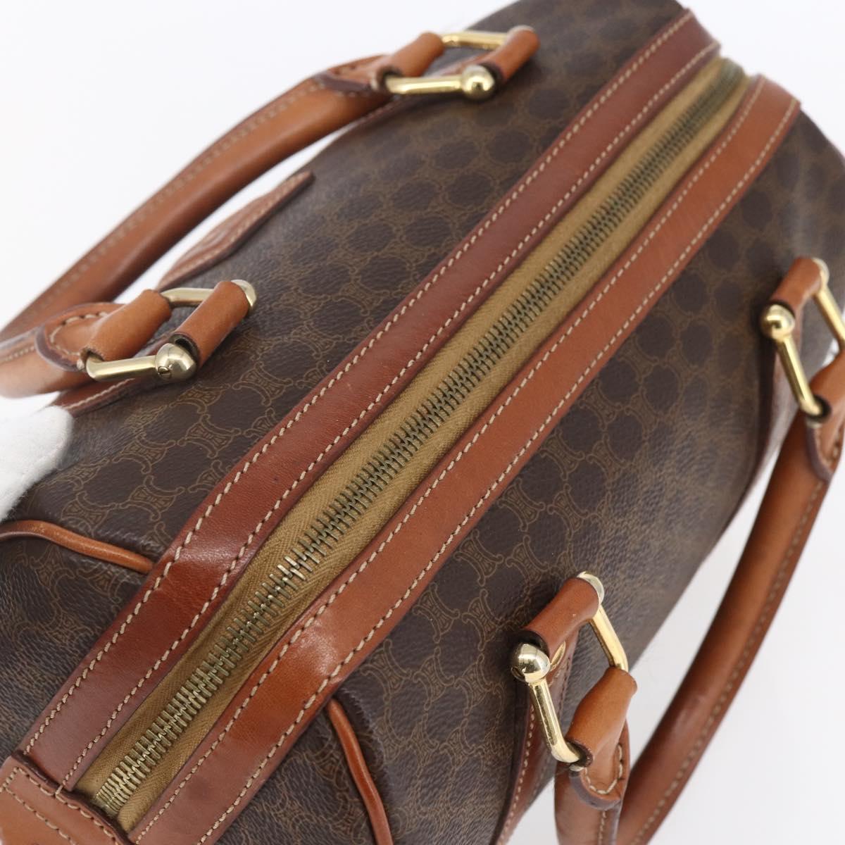 CELINE Macadam Canvas Boston Bag PVC Brown Gold Auth fm4952