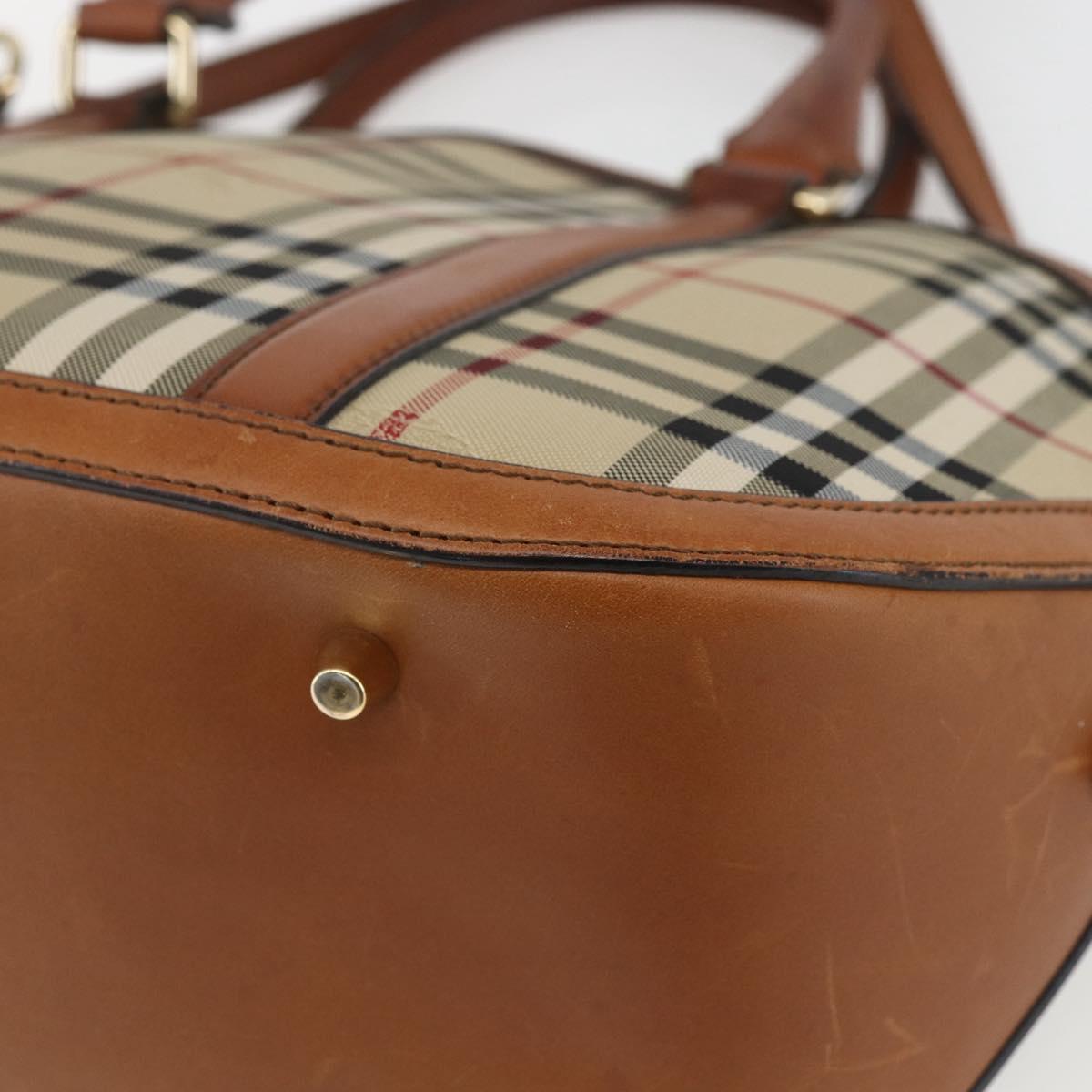 BURBERRY Nova Check Hand Bag PVC 2way Beige Gold Auth fm4955