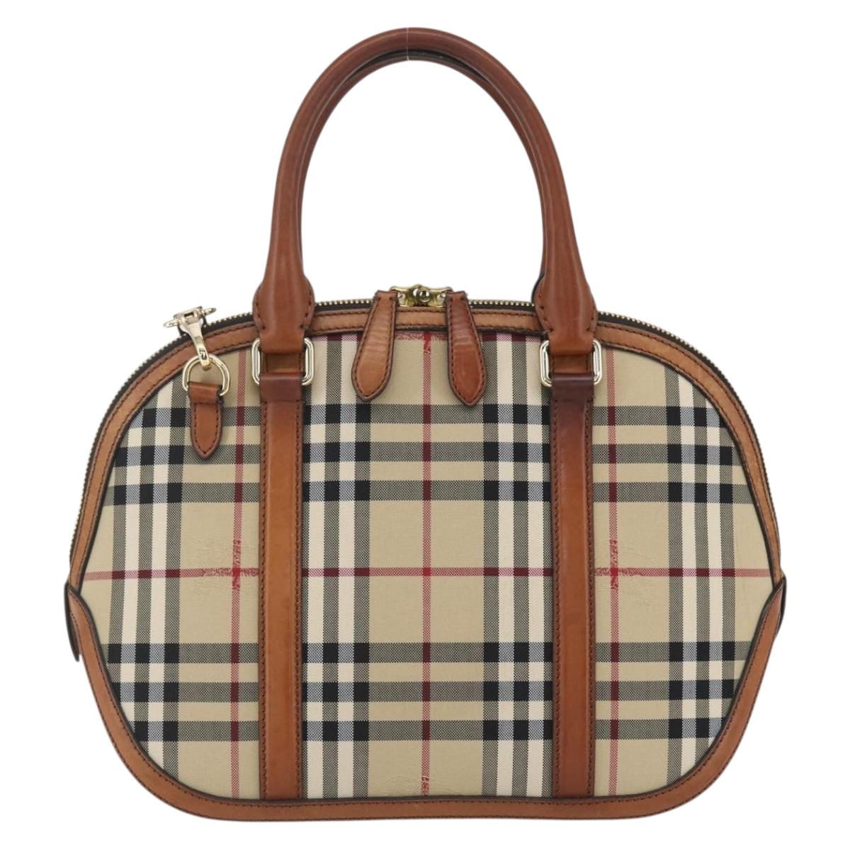 BURBERRY Nova Check Hand Bag PVC 2way Beige Gold Auth fm4955