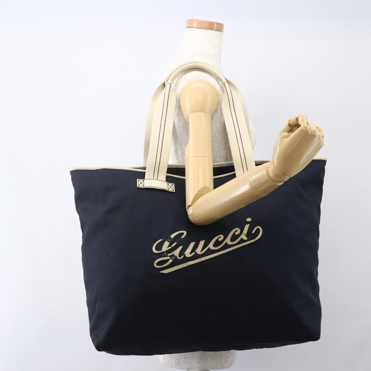 GUCCI Tote Bag Nylon Navy Silver 169943 Auth fm4956