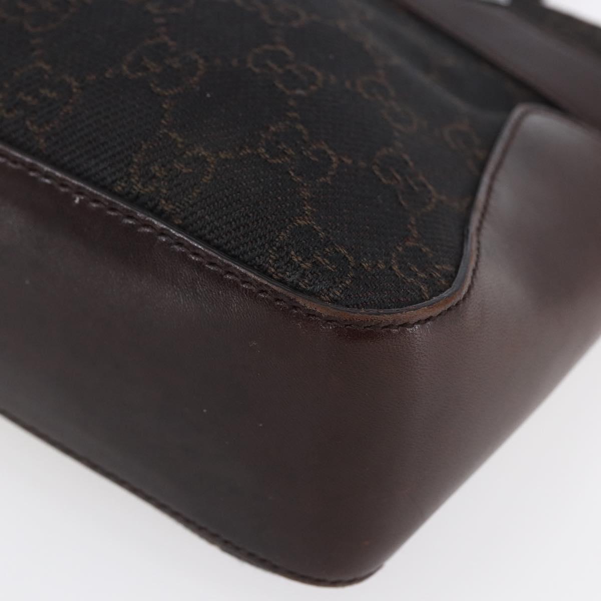 GUCCI GG Canvas Hand Bag Dark Brown Silver 73984 Auth fm4958