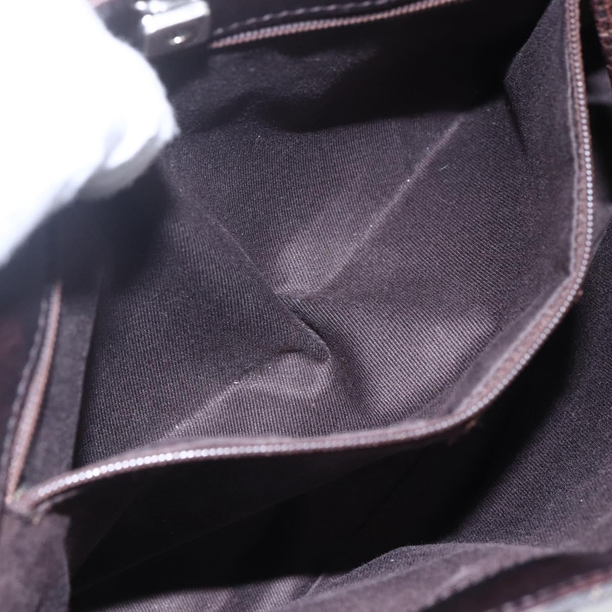 GUCCI GG Canvas Hand Bag Dark Brown Silver 73984 Auth fm4958