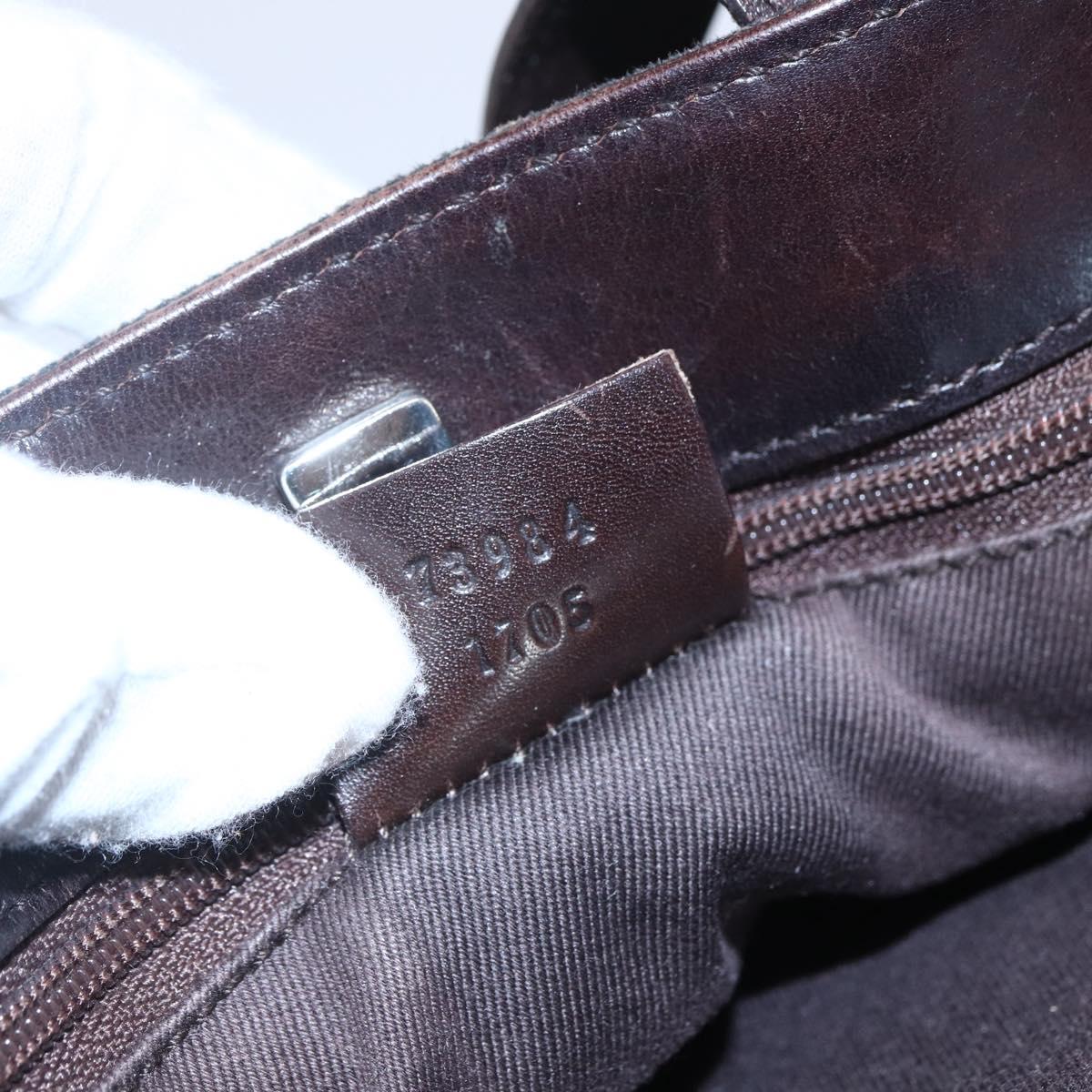 GUCCI GG Canvas Hand Bag Dark Brown Silver 73984 Auth fm4958