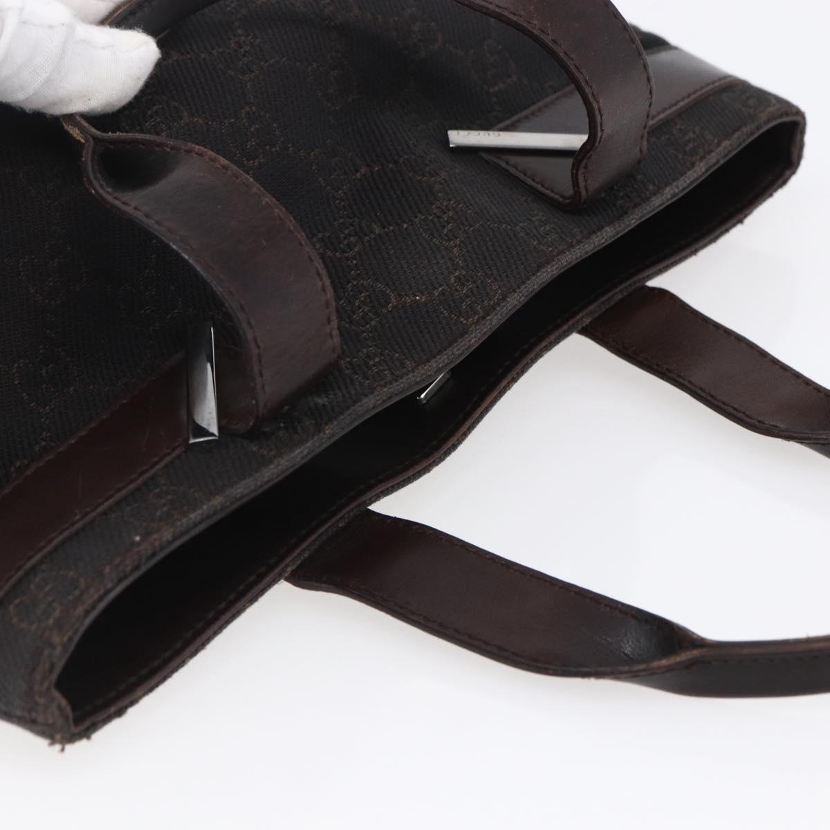 GUCCI GG Canvas Hand Bag Dark Brown Silver 73984 Auth fm4958