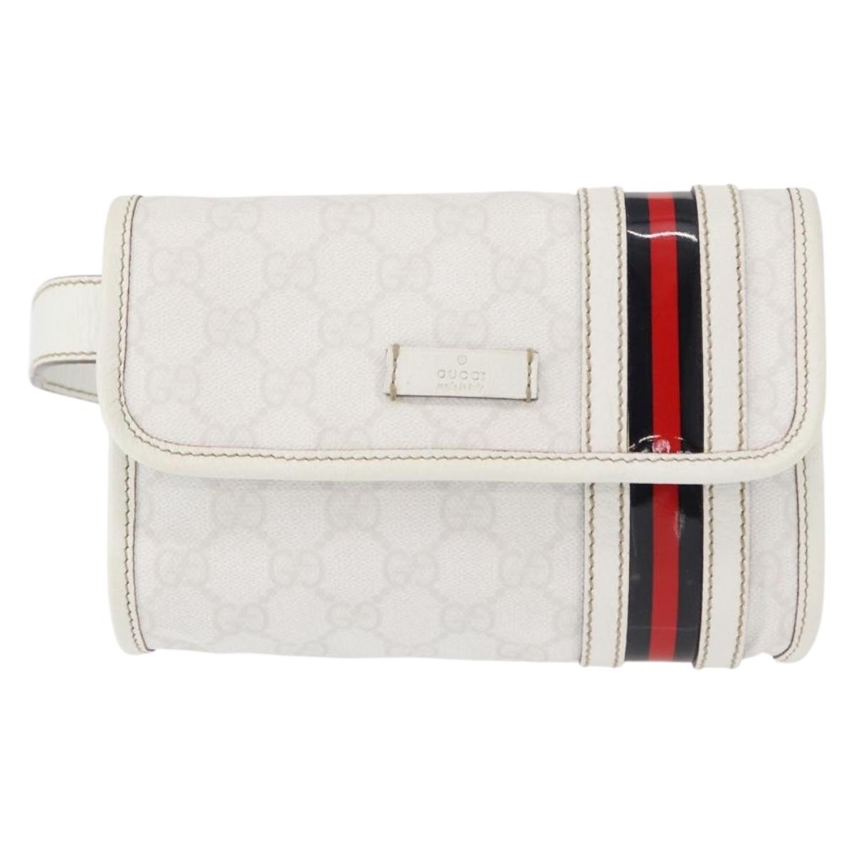 GUCCI GG Supreme Sherry Line Waist bag PVC White Gold 152597 Auth fm4959