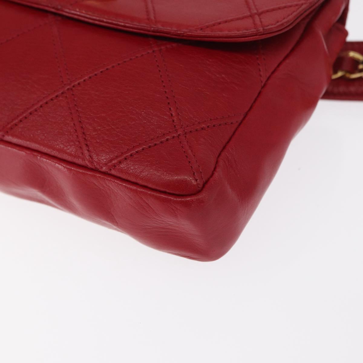 CHANEL Bicolore Waist bag Lamb Skin Red Gold CC Auth fm4971