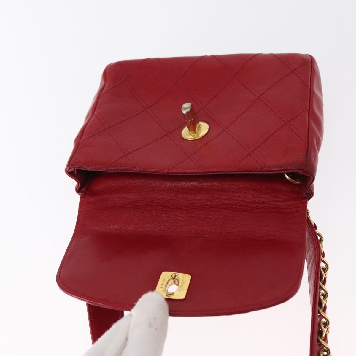 CHANEL Bicolore Waist bag Lamb Skin Red Gold CC Auth fm4971