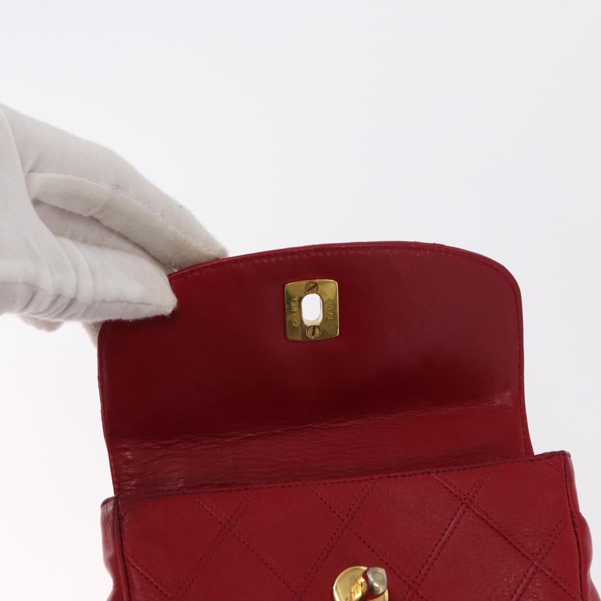 CHANEL Bicolore Waist bag Lamb Skin Red Gold CC Auth fm4971