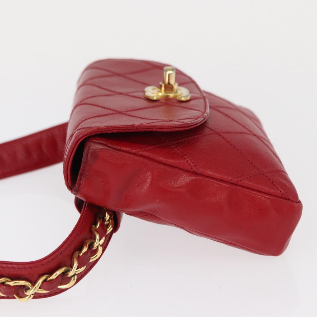 CHANEL Bicolore Waist bag Lamb Skin Red Gold CC Auth fm4971
