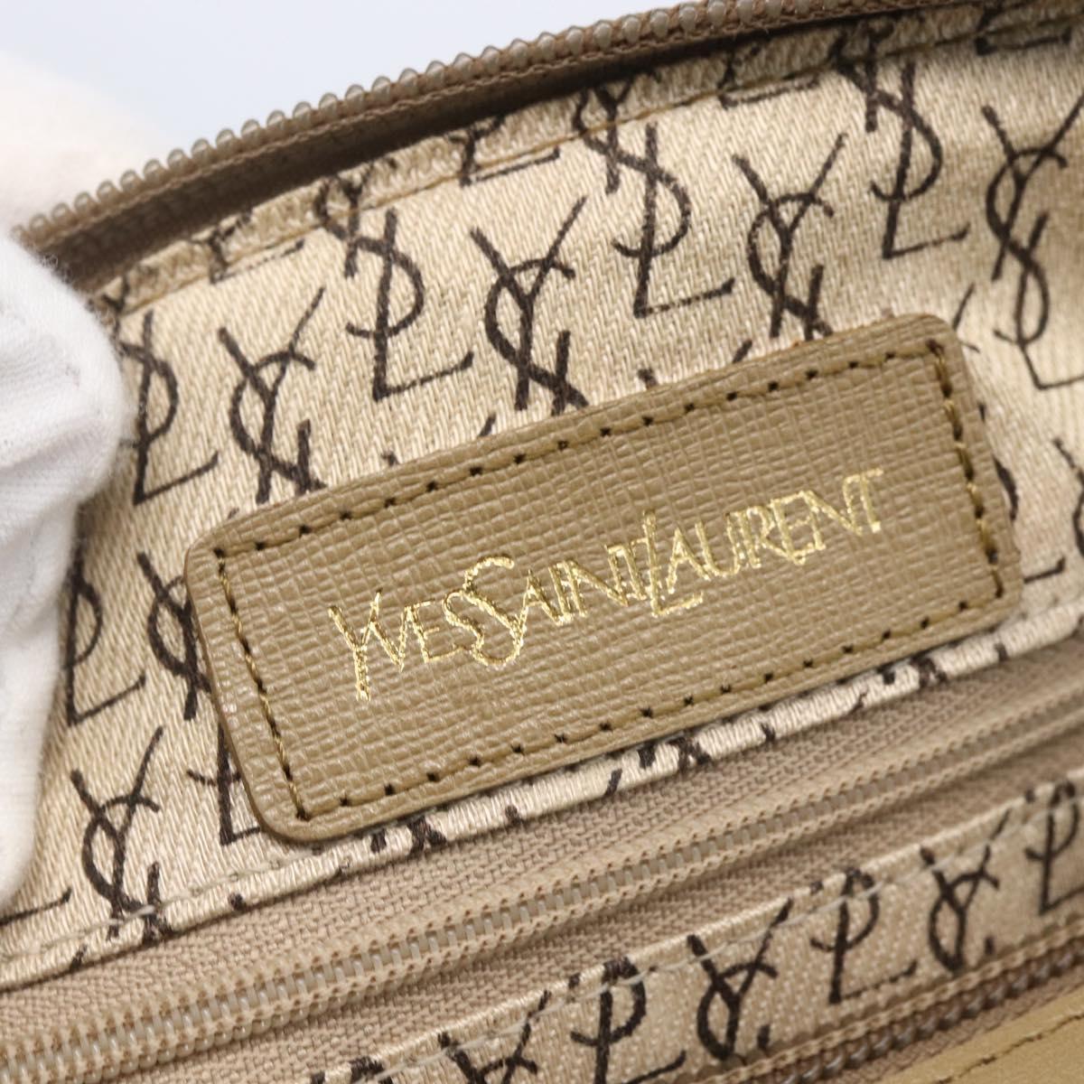 SAINT LAURENT Hand Bag PVC Canvas Gray Beige Auth fm4973