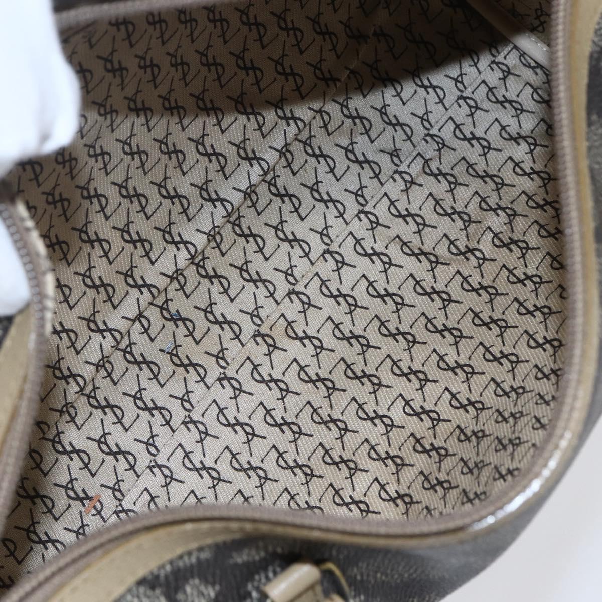 SAINT LAURENT Hand Bag PVC Canvas Gray Beige Auth fm4973