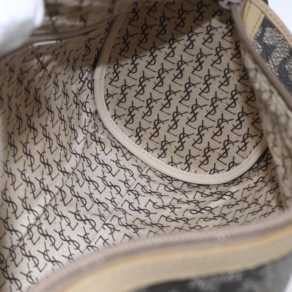 SAINT LAURENT Hand Bag PVC Canvas Gray Beige Auth fm4973