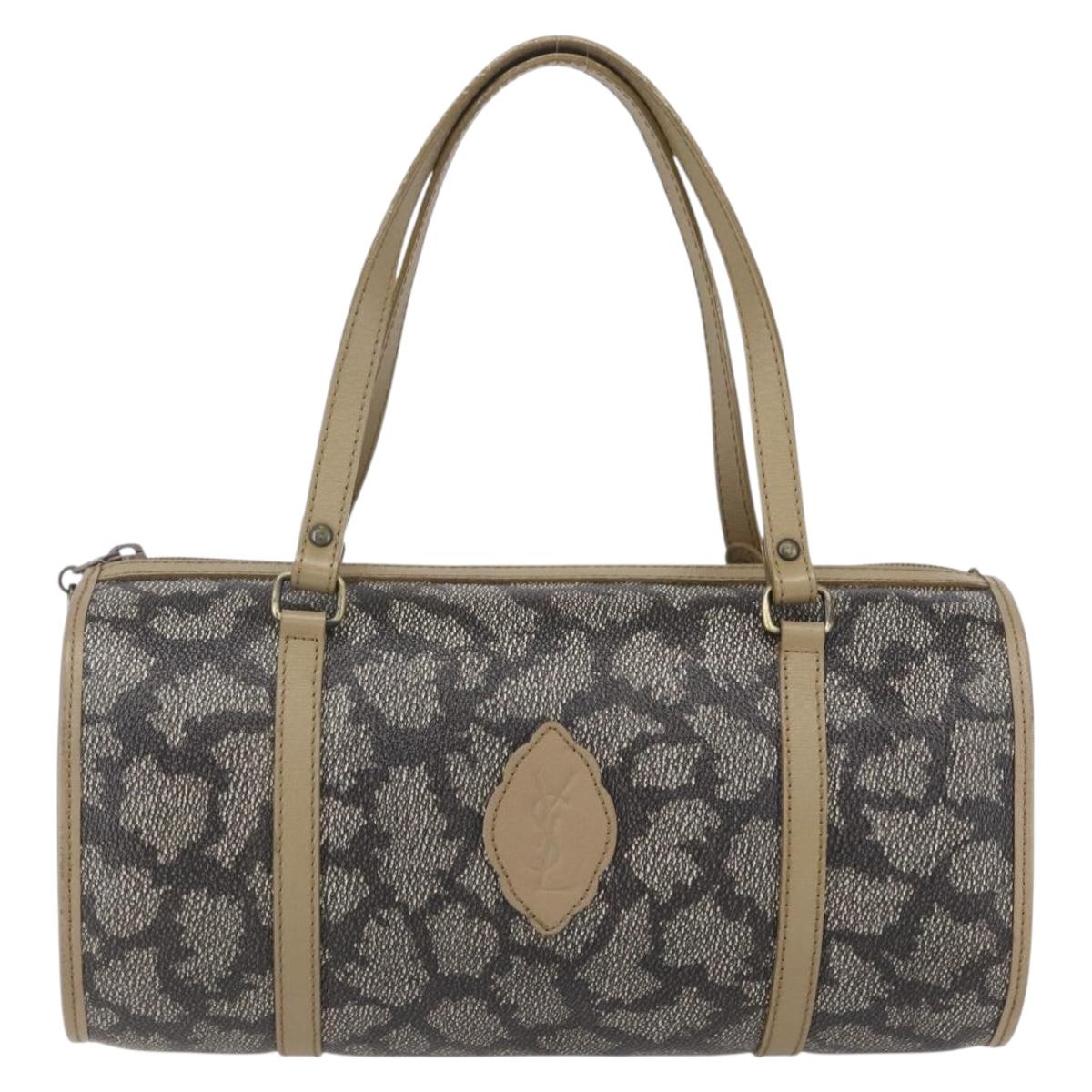 SAINT LAURENT Hand Bag PVC Canvas Gray Beige Auth fm4973